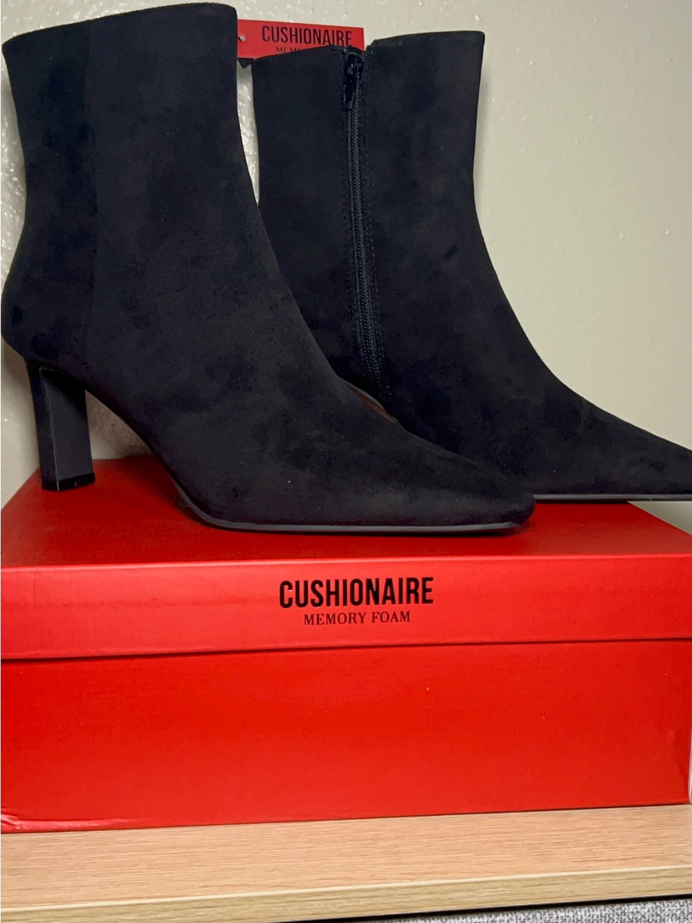 Cushionaire Women's Black Suede Pointed Ankle Booties